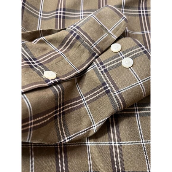 Orvis Mens XL Tan Plaid Button Down Shirt Cotton Collar Pocket Long Sleeve - Picture 7 of 12